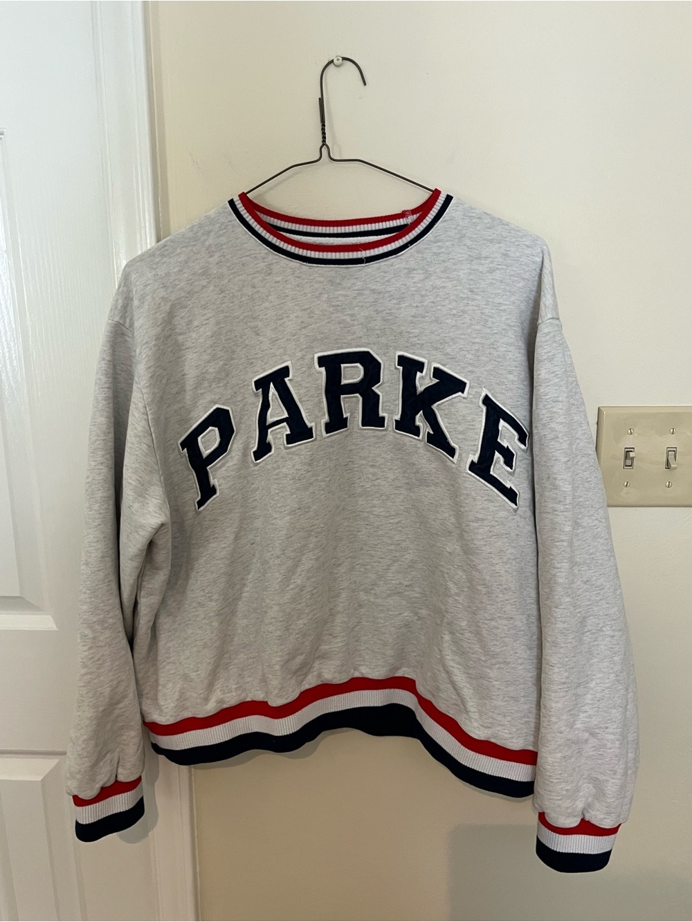 Parker Grey Crewneck Sweatshirt with Navy & Red Trim 4th of July Limited Edition